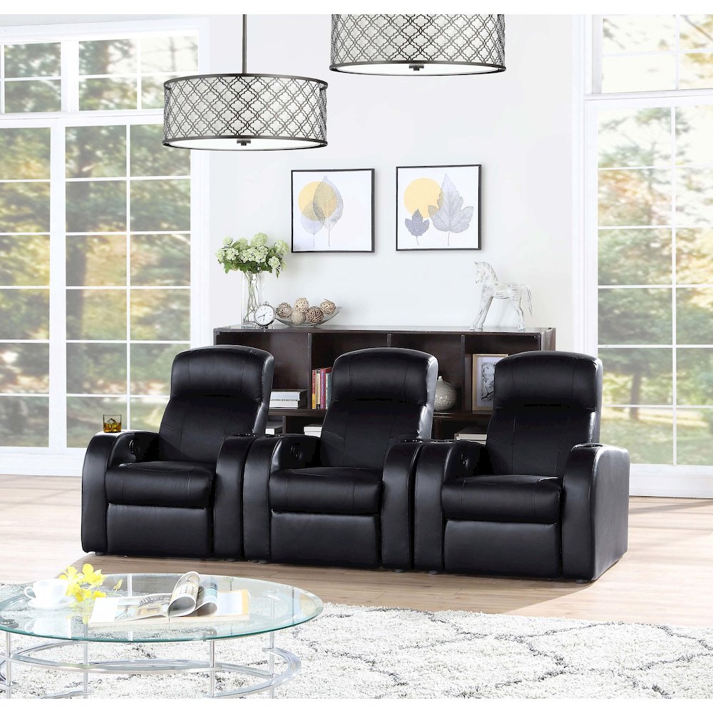 Cyrus Upholstered Track Arm Recliner Black. Picture 12