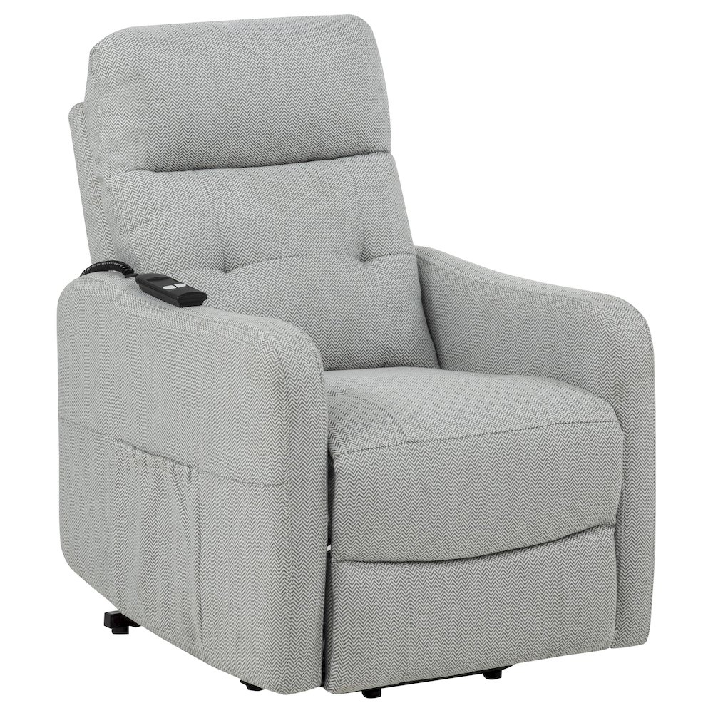 Dayes Upholstered Power Lift Recliner Chair Light Grey. Picture 1