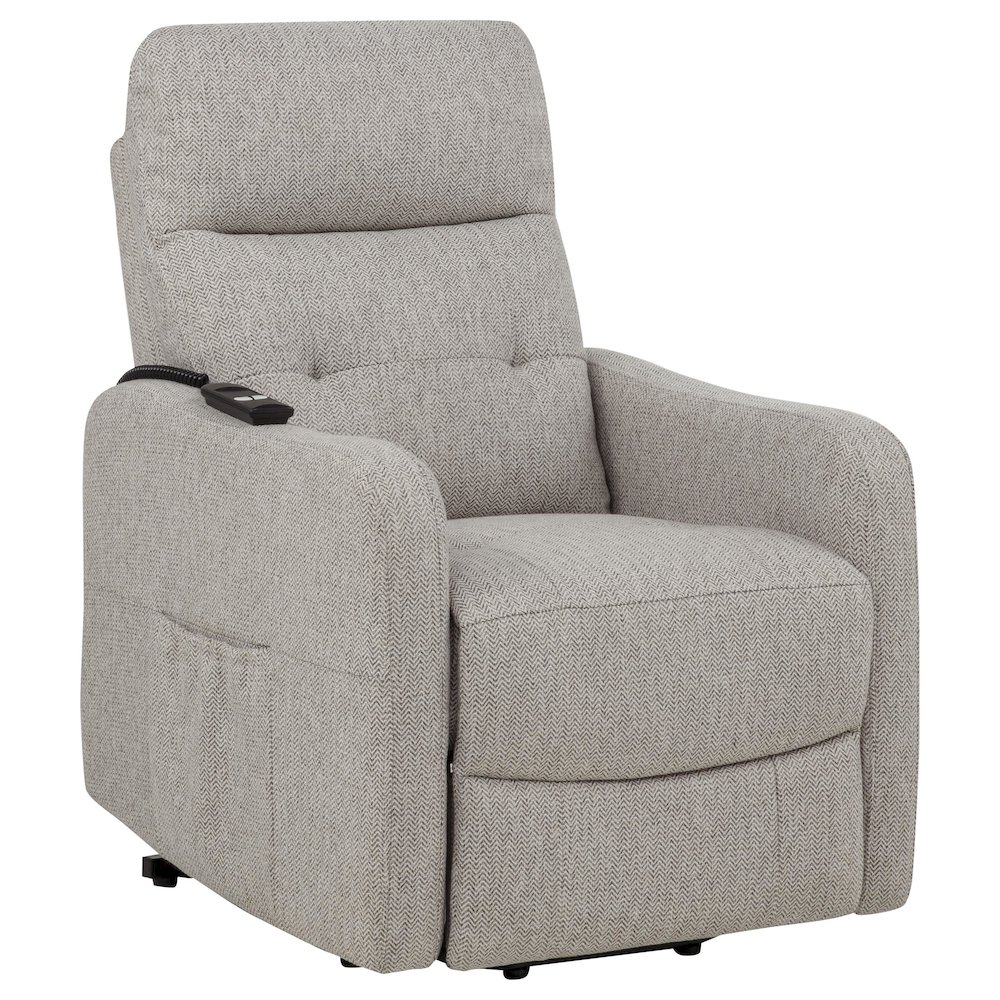 Dayes Upholstered Power Lift Recliner Chair Taupe. Picture 1