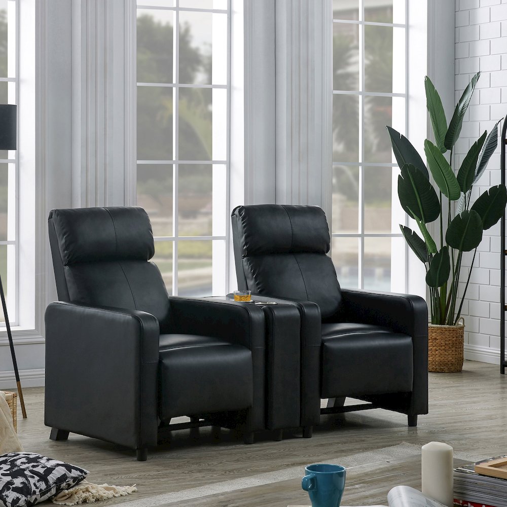 Toohey Upholstered Home Theater Push Back Recliner Black. Picture 14