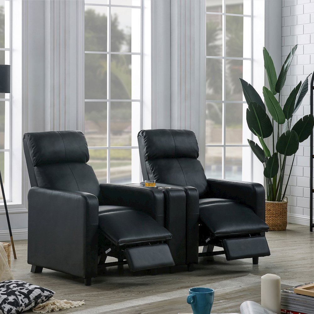 Toohey Upholstered Home Theater Push Back Recliner Black. Picture 15
