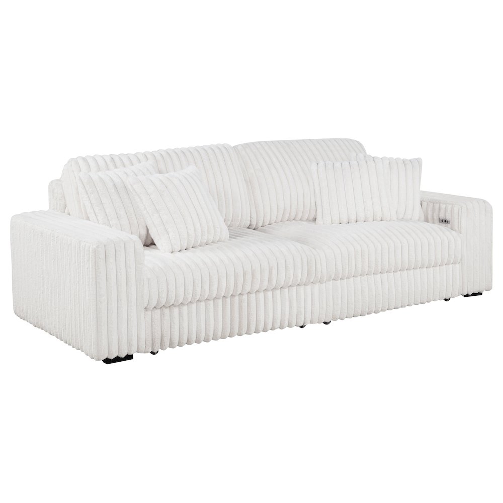 Jacana Corduroy Upholstered Dual Power Chaise Sofa Ivory. Picture 1