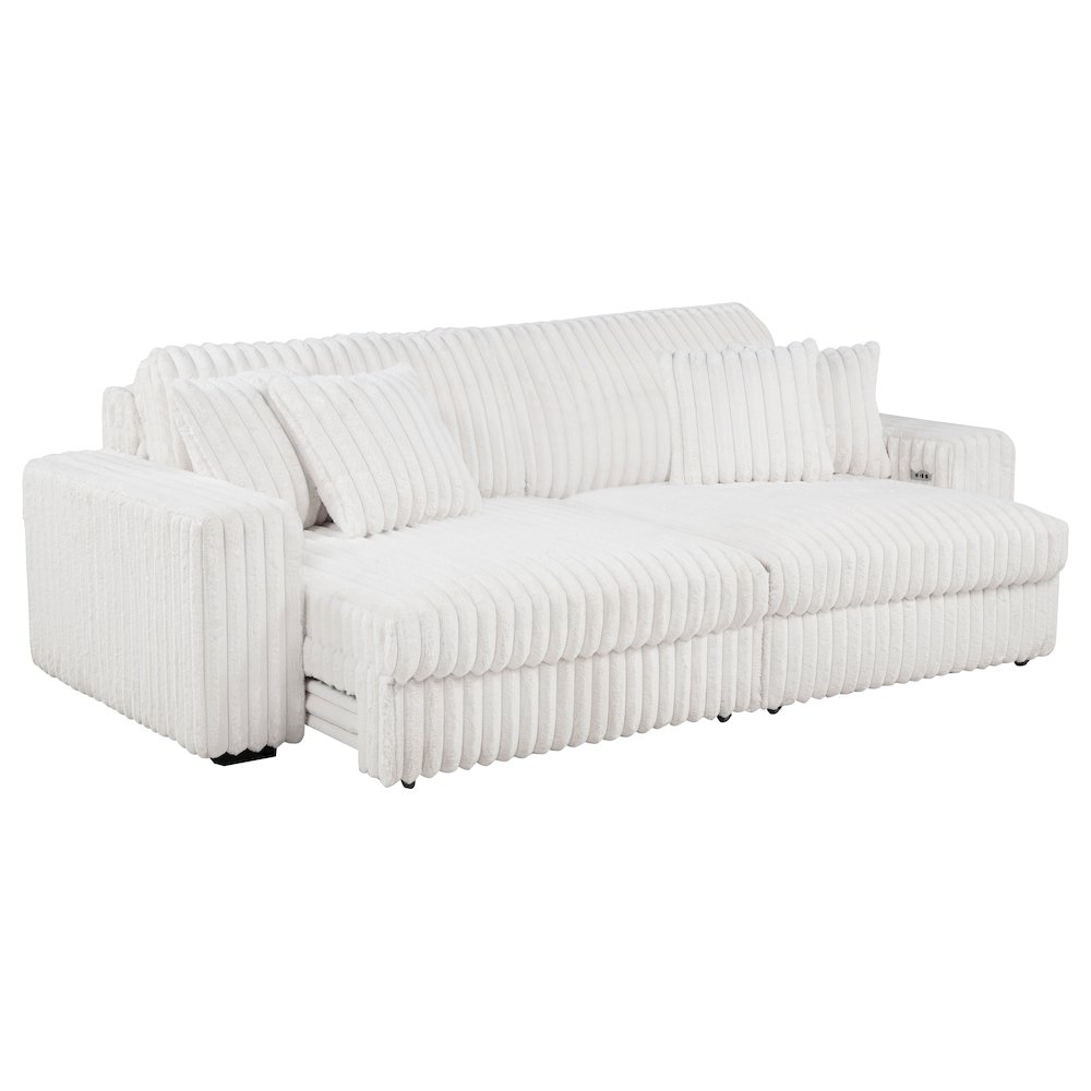 Jacana Corduroy Upholstered Dual Power Chaise Sofa Ivory. Picture 2