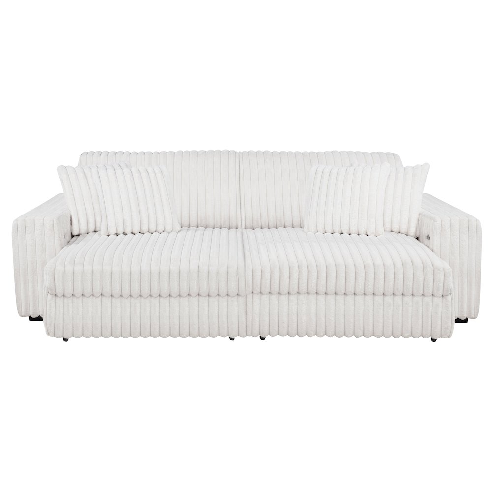 Jacana Corduroy Upholstered Dual Power Chaise Sofa Ivory. Picture 4