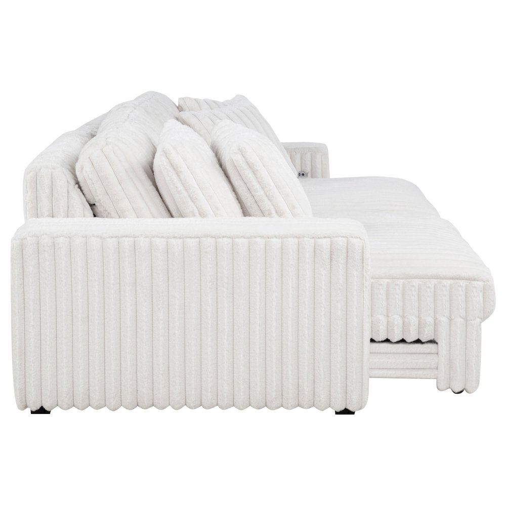 Jacana Corduroy Upholstered Dual Power Chaise Sofa Ivory. Picture 8