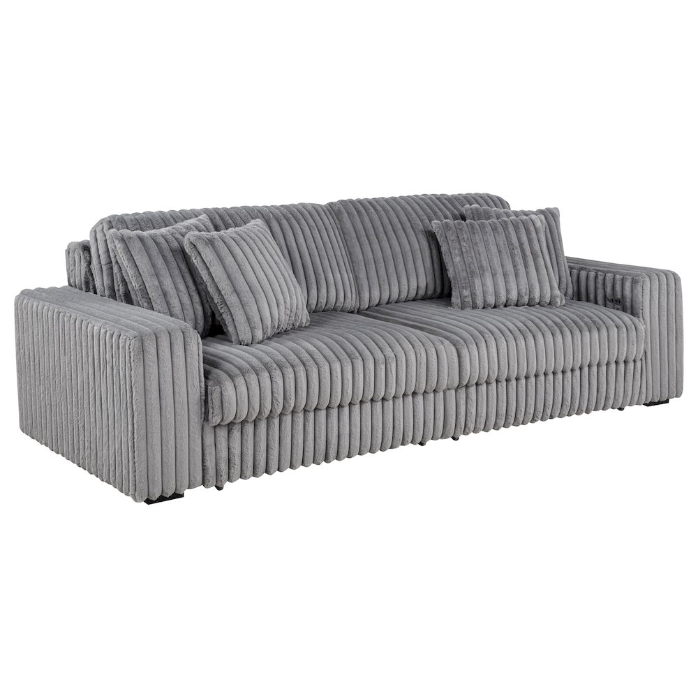 Jacana Corduroy Upholstered Dual Power Chaise Sofa Grey. Picture 1