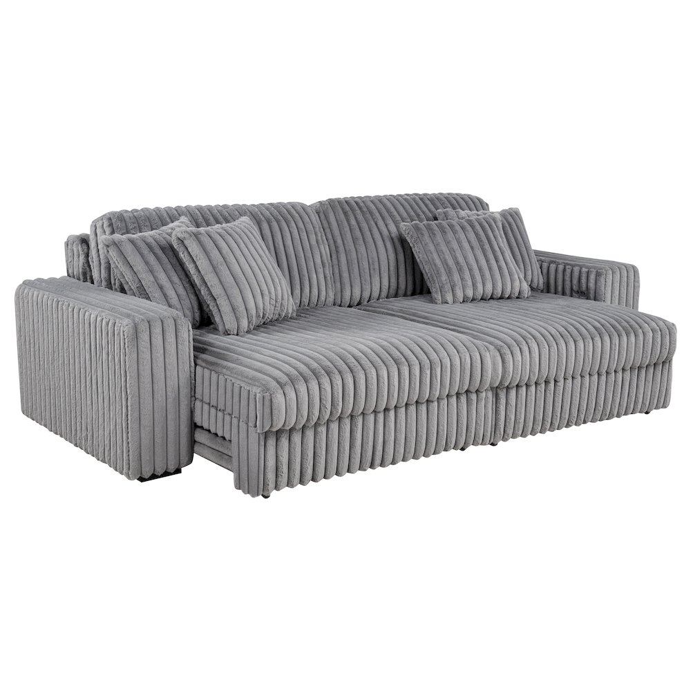 Jacana Corduroy Upholstered Dual Power Chaise Sofa Grey. Picture 2