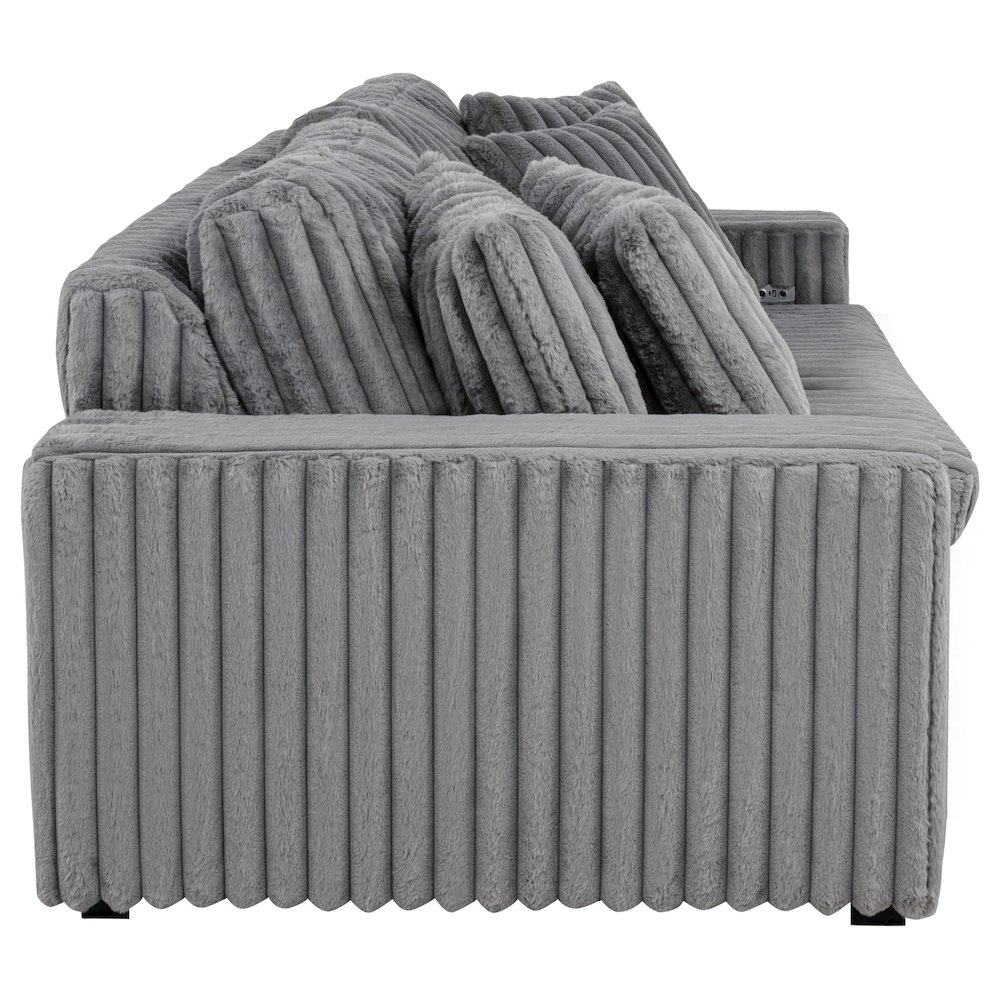 Jacana Corduroy Upholstered Dual Power Chaise Sofa Grey. Picture 7