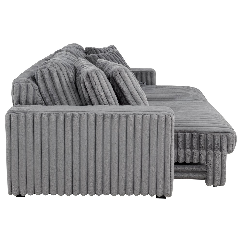 Jacana Corduroy Upholstered Dual Power Chaise Sofa Grey. Picture 8