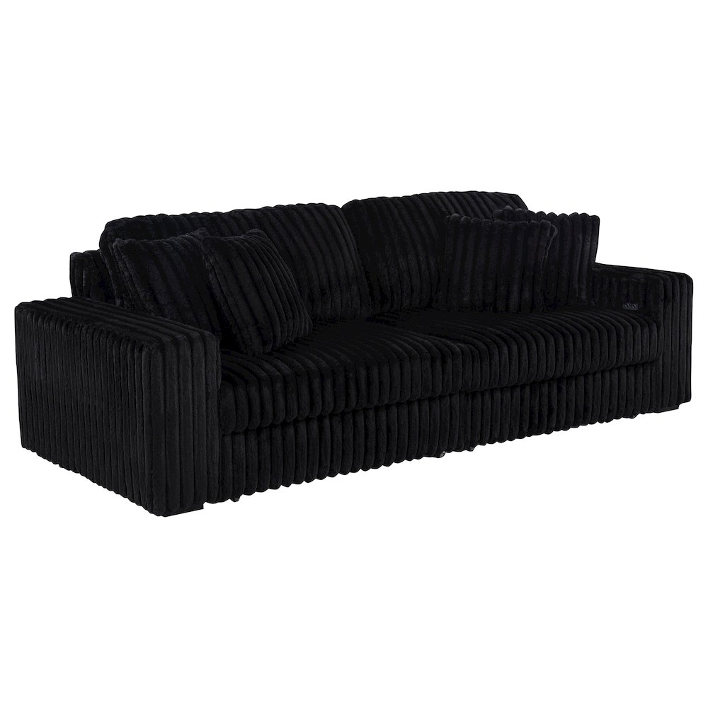 Jacana Corduroy Upholstered Dual Power Chaise Sofa Black. Picture 1