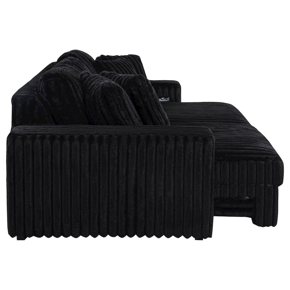 Jacana Corduroy Upholstered Dual Power Chaise Sofa Black. Picture 8