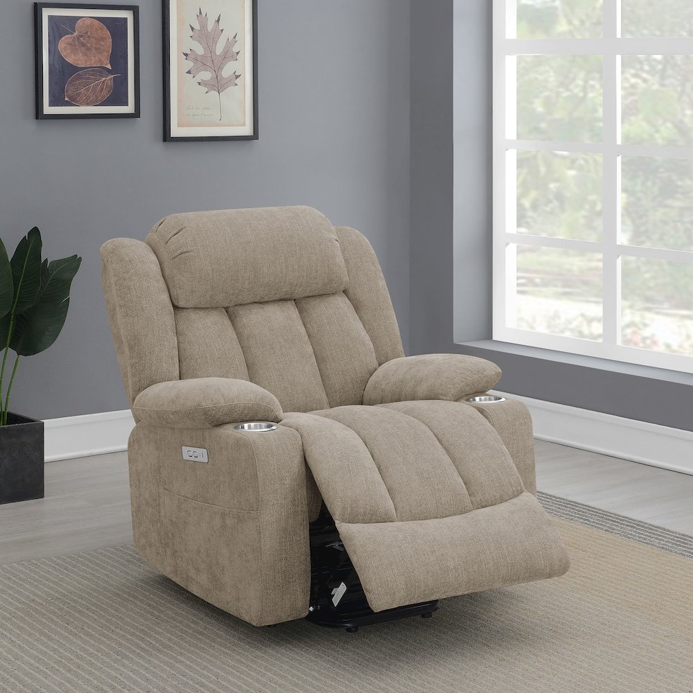 Houston Upholstered Power Lift Recliner Chair Camel. Picture 14