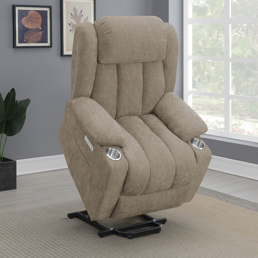Houston Upholstered Power Lift Recliner Chair Camel. Picture 15