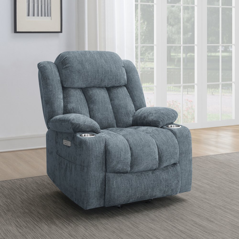 Houston Upholstered Power Lift Recliner Slate Blue. Picture 12