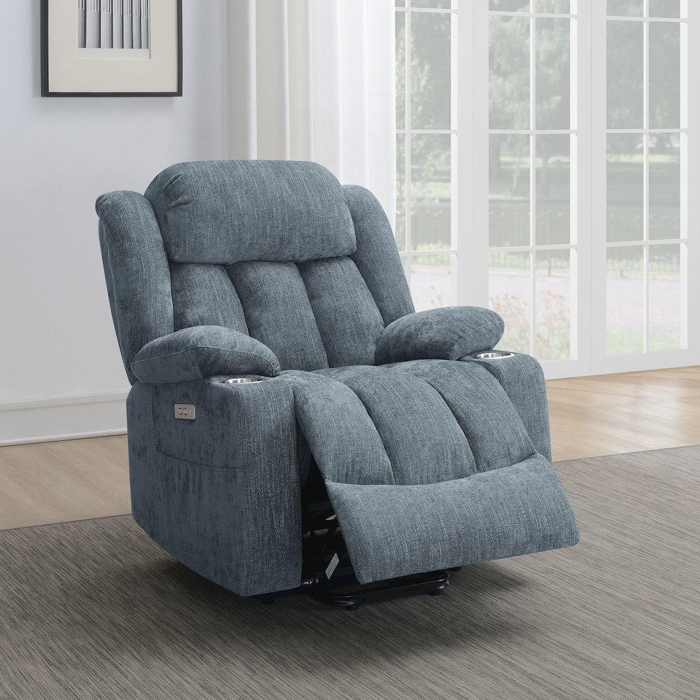 Houston Upholstered Power Lift Recliner Slate Blue. Picture 14