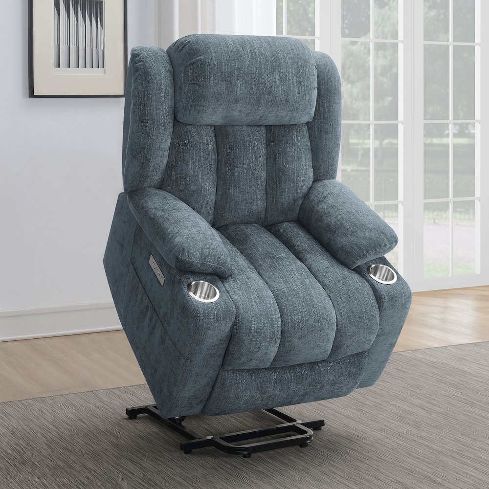 Houston Upholstered Power Lift Recliner Slate Blue. Picture 15