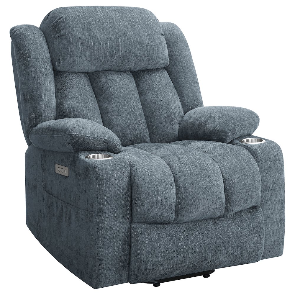 Houston Upholstered Power Lift Recliner Slate Blue. Picture 1