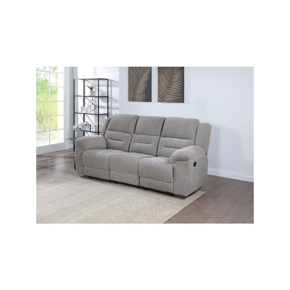 Gilson Chenille Upholstered Reclining Sofa Grey. Picture 9