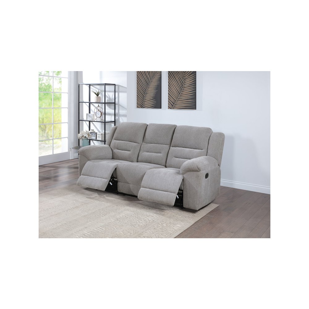 Gilson Chenille Upholstered Reclining Sofa Grey. Picture 10