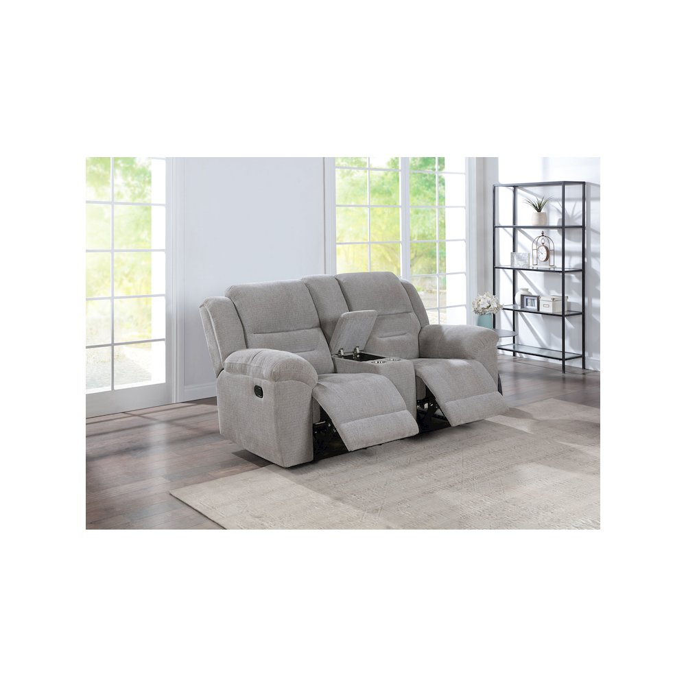 Gilson Chenille Upholstered Reclining Loveseat Grey. Picture 10