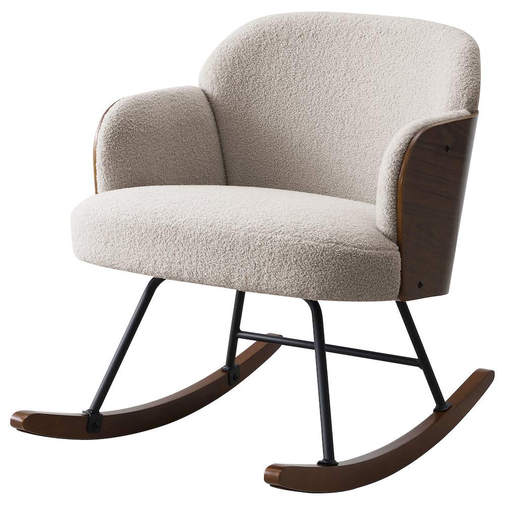 Paige Boucle Upholstered Mid Back Rocking Chair Beige. Picture 4