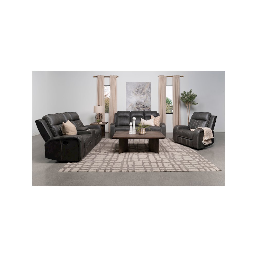 Raelynn Upholstered Track Arm Motion Sofa Grey. Picture 10