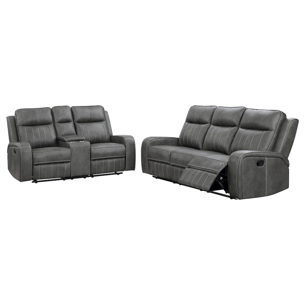 Raelynn 2-piece Upholstered Reclining Sofa Set Grey. Picture 1