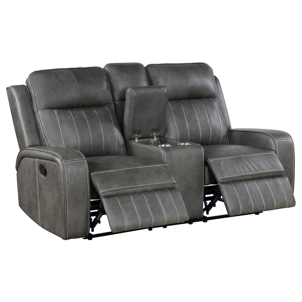 Raelynn Upholstered Track Arm Motion Loveseat Grey. Picture 3