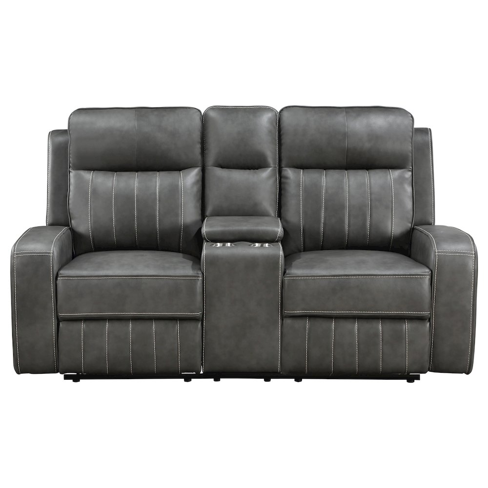 Raelynn Upholstered Track Arm Motion Loveseat Grey. Picture 4