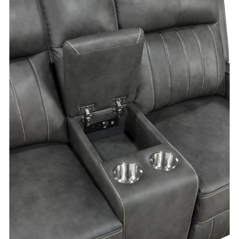Raelynn Upholstered Track Arm Motion Loveseat Grey. Picture 12