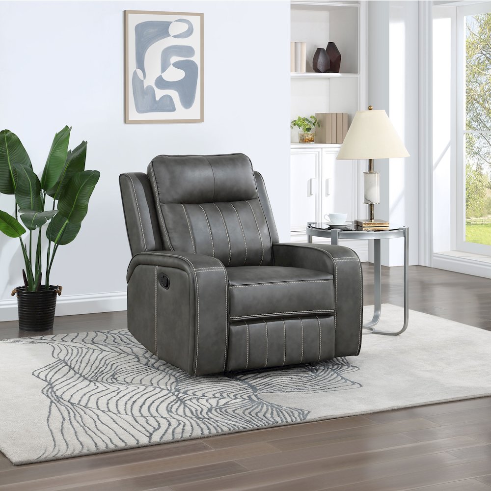 Raelynn Upholstered Track Arm Recliner Grey. Picture 8