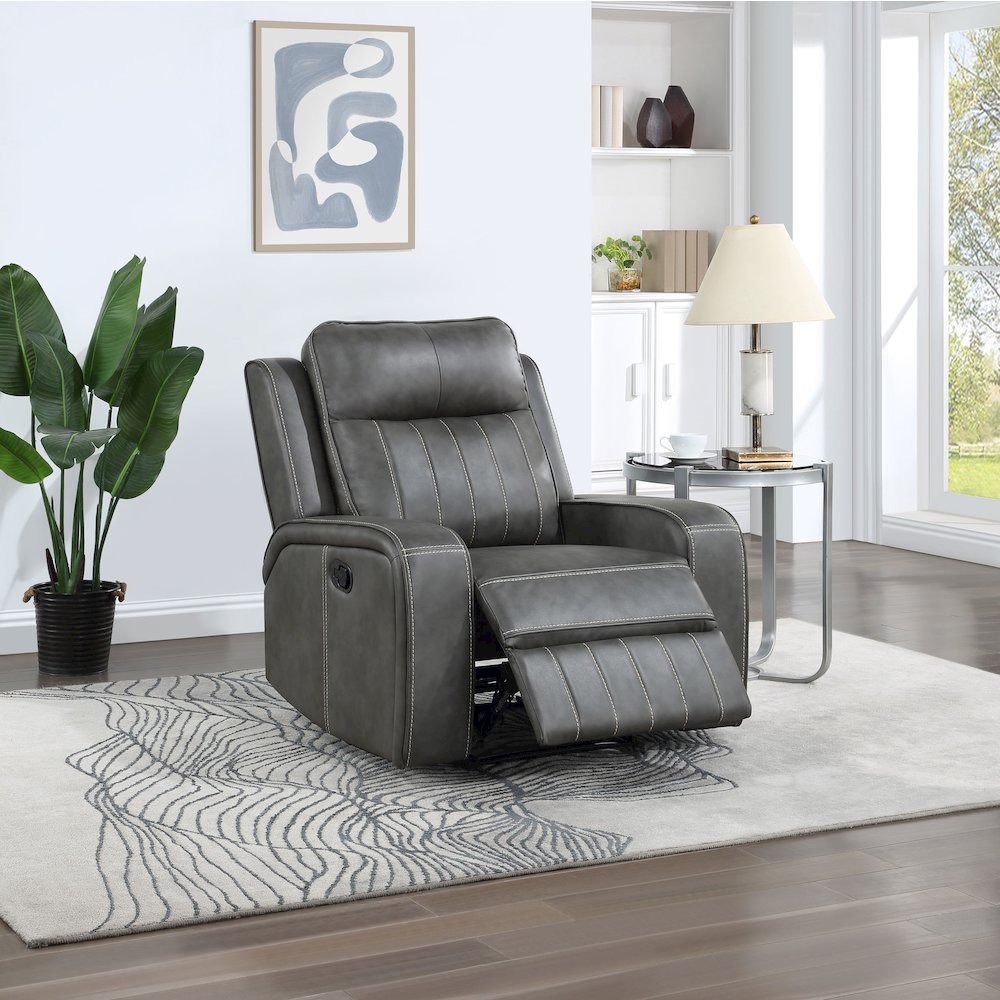 Raelynn Upholstered Track Arm Recliner Grey. Picture 10