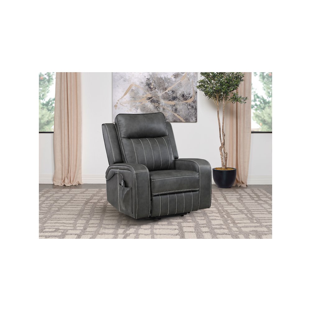 Raelynn Upholstered Power Lift Recliner Chair Grey. Picture 7