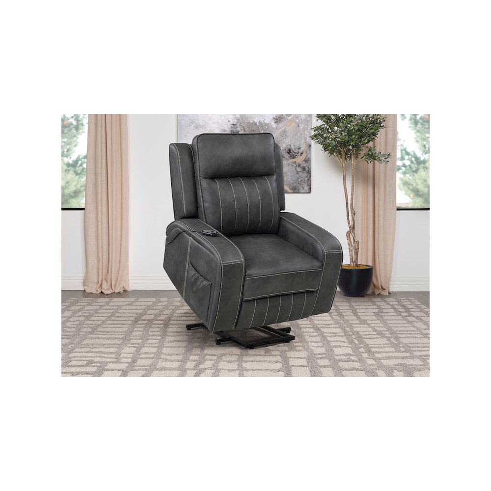 Raelynn Upholstered Power Lift Recliner Chair Grey. Picture 9