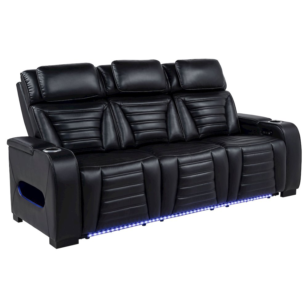 Zuma Faux Leather Dual Power Reclining LED Sofa Black. Picture 2