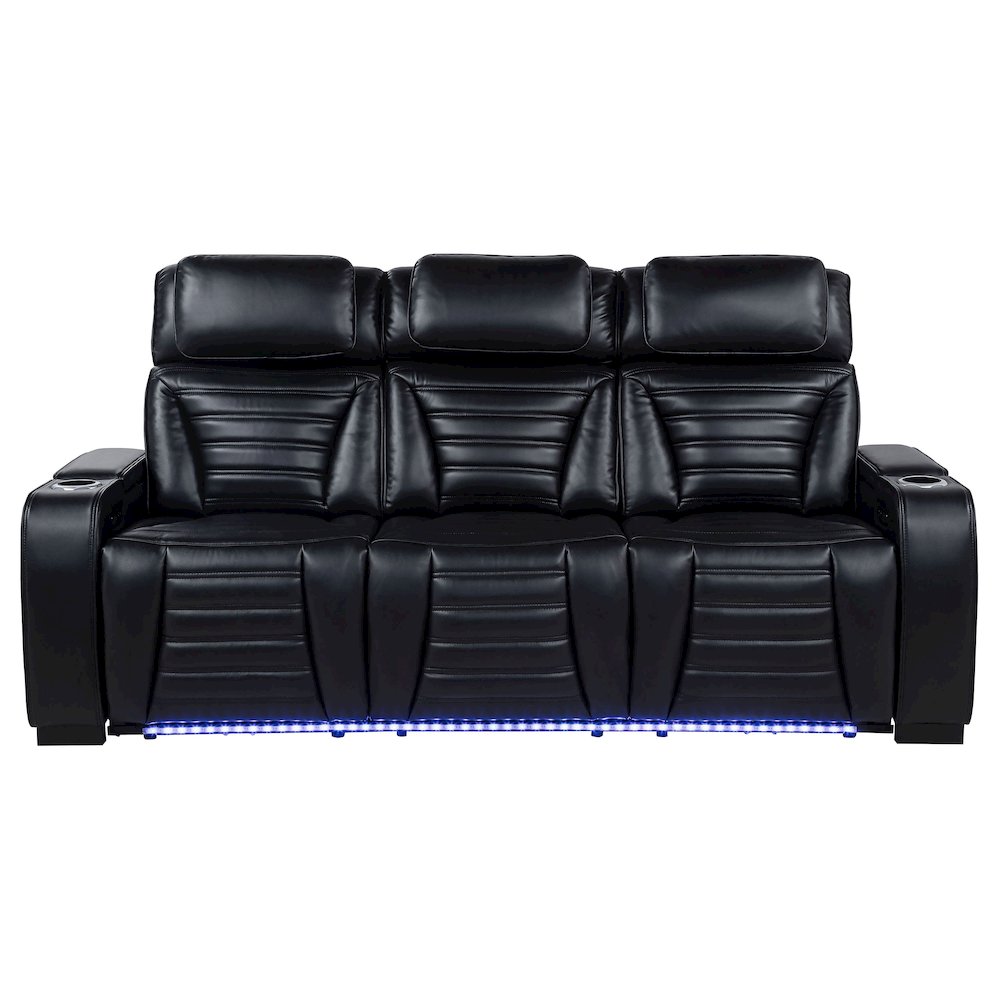 Zuma Faux Leather Dual Power Reclining LED Sofa Black. Picture 3