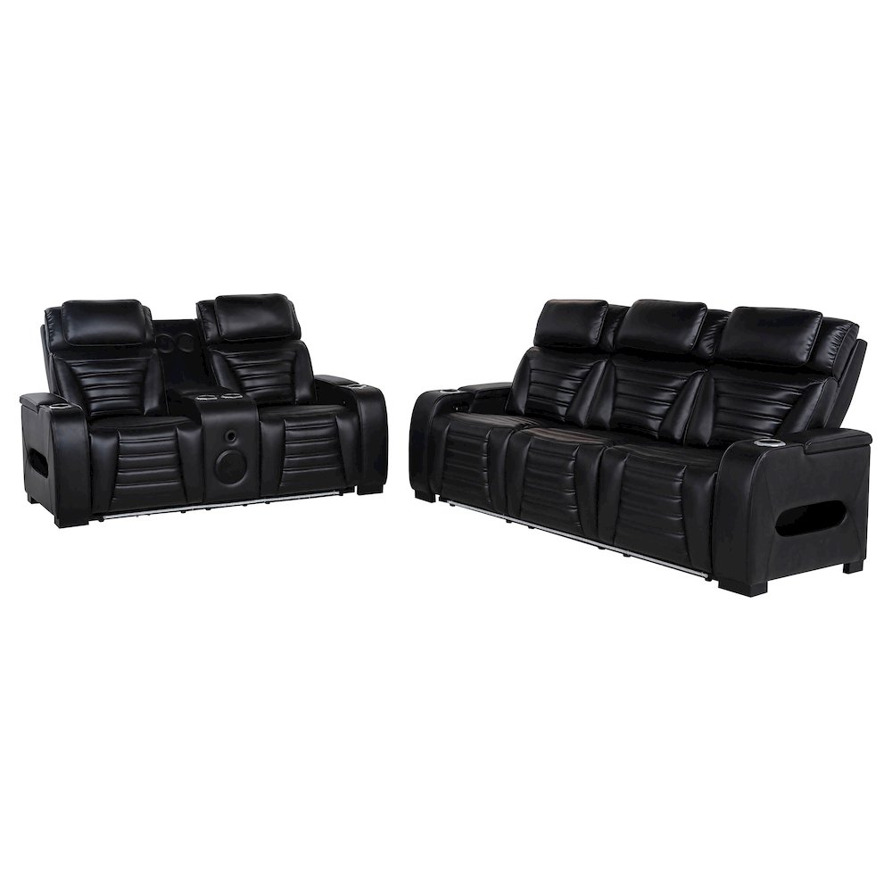 Zuma 2-piece Faux Leather Dual Power LED Sofa Set Black. Picture 1