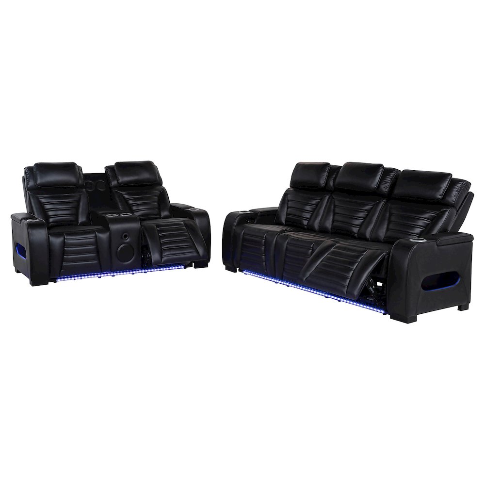 Zuma 2-piece Faux Leather Dual Power LED Sofa Set Black. Picture 2