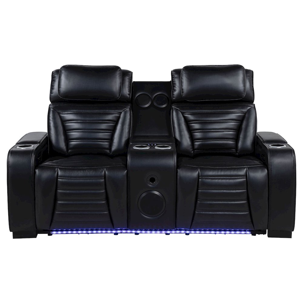 Zuma Faux Leather Dual Power Reclining LED Loveseat Black. Picture 3