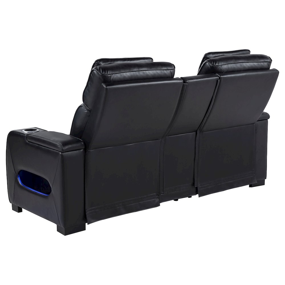 Zuma Faux Leather Dual Power Reclining LED Loveseat Black. Picture 4