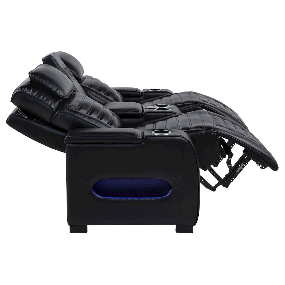 Zuma Faux Leather Dual Power Reclining LED Loveseat Black. Picture 5