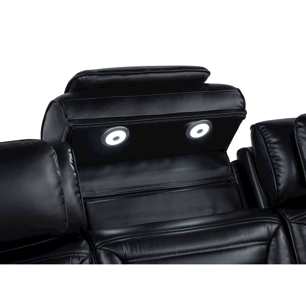 Zuma Faux Leather Dual Power Reclining LED Loveseat Black. Picture 6