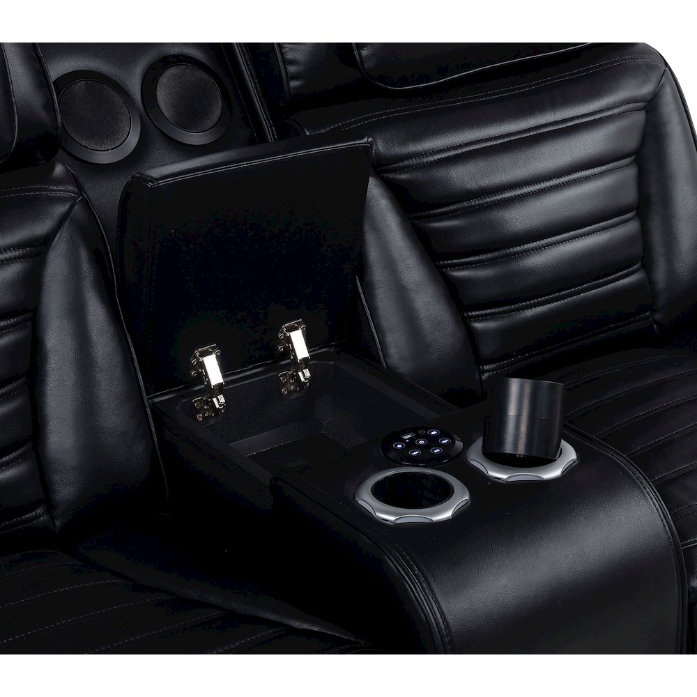 Zuma Faux Leather Dual Power Reclining LED Loveseat Black. Picture 7