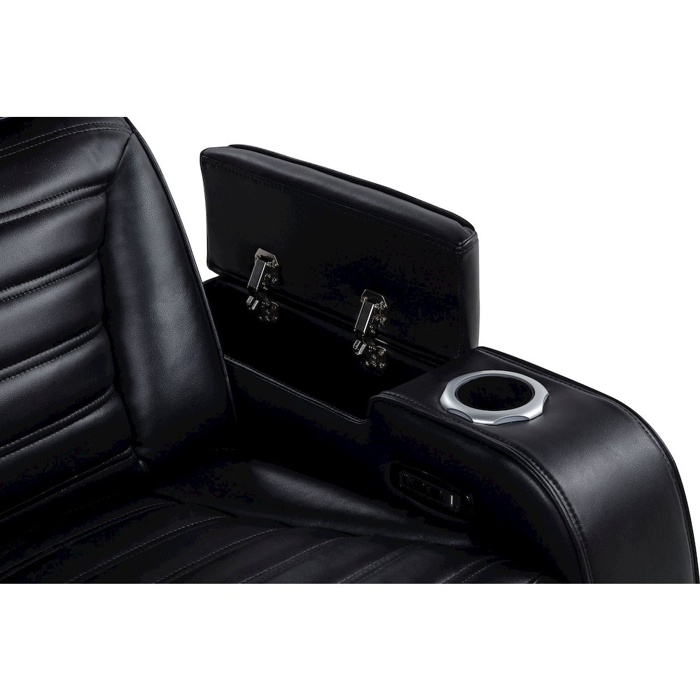 Zuma Faux Leather Dual Power Reclining LED Loveseat Black. Picture 10