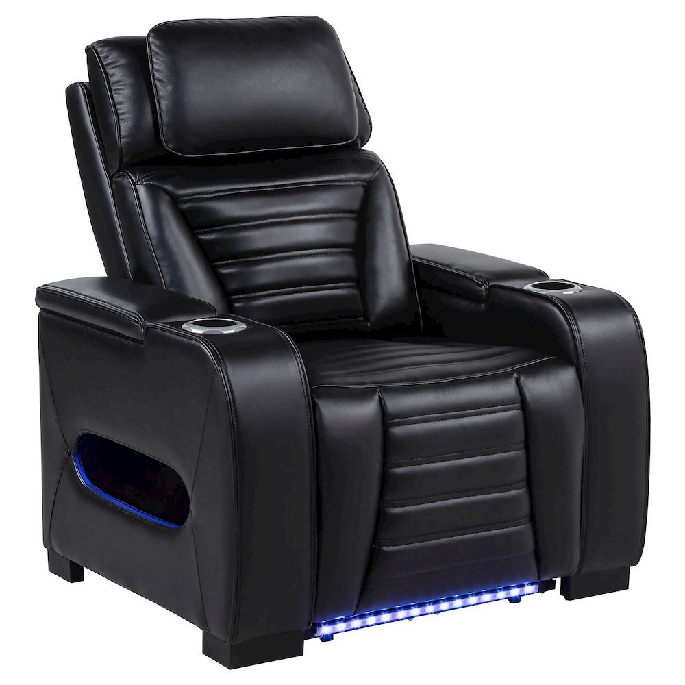 Zuma Faux Leather Upholstered Dual Power LED Recliner Black. Picture 2