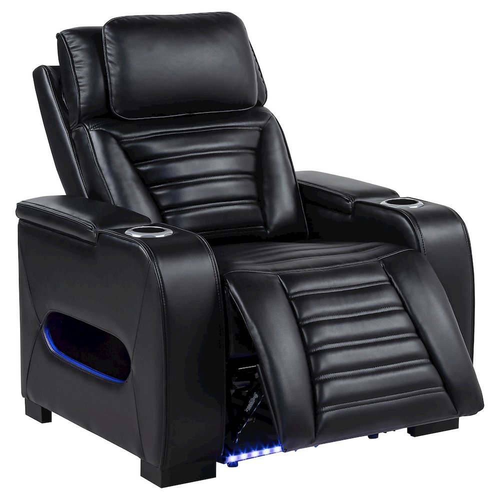 Zuma Faux Leather Upholstered Dual Power LED Recliner Black. Picture 1