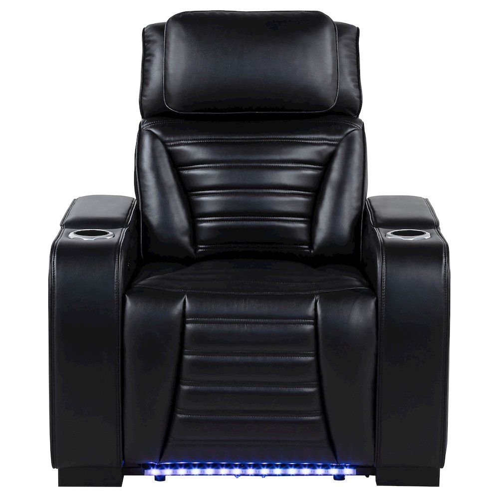 Zuma Faux Leather Upholstered Dual Power LED Recliner Black. Picture 3