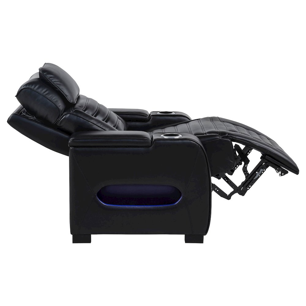Zuma Faux Leather Upholstered Dual Power LED Recliner Black. Picture 5
