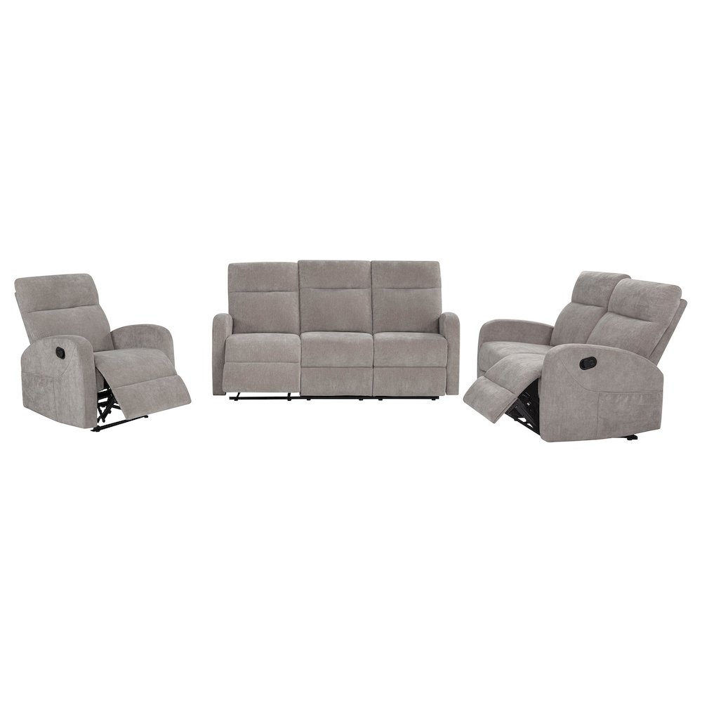 Hamilton Chenille Upholstered Manual Reclining Sofa Sand. Picture 1