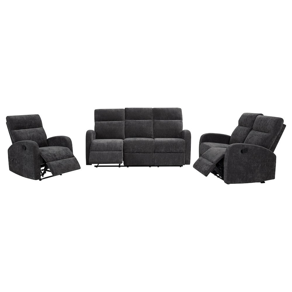 Hamilton Chenille Upholstered Manual Reclining Sofa Charcoal Grey. Picture 1